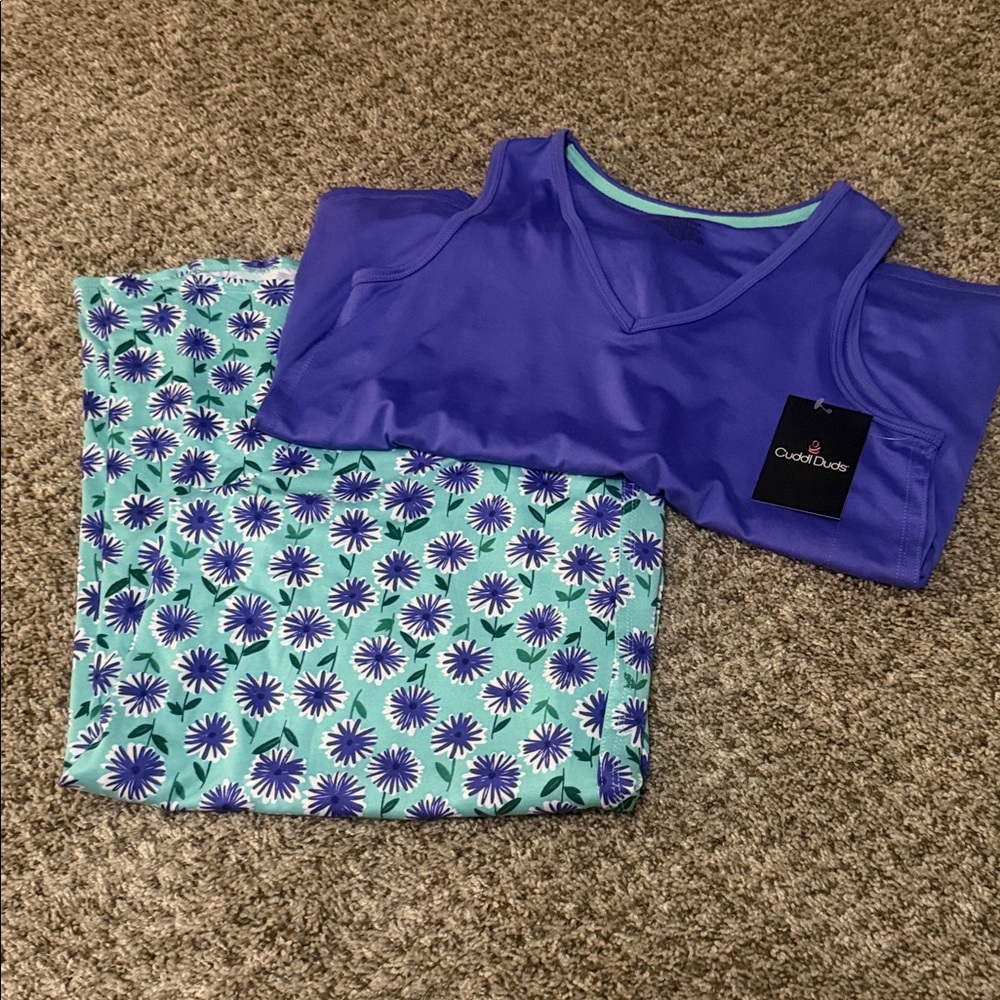 Purple Tank with Aqua Floral Wide-Leg Pants Set